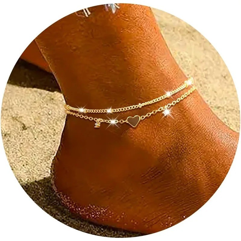 Women’s 925 Silver Plated CZ Heart Anklet Waterproof Foot Bracelet
