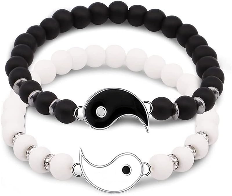 Caiyao Best Friend Bracelets for 2 Matching Yin Yang Adjustable Cord BFF Gift