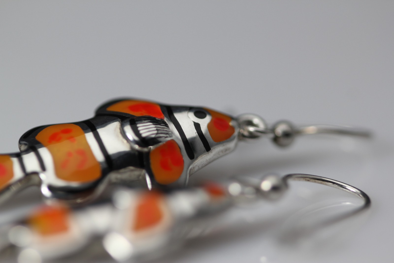 Sterling Silver KABANA Enameled Clown Fish Dangle Earrings 9.5 Grams (EAR5931)