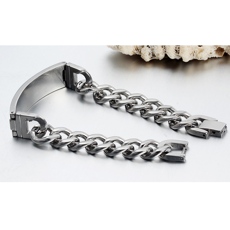 Men Medical Alert ID Chain Bracelet Wristband DIY Free Engraving Stainless Steel