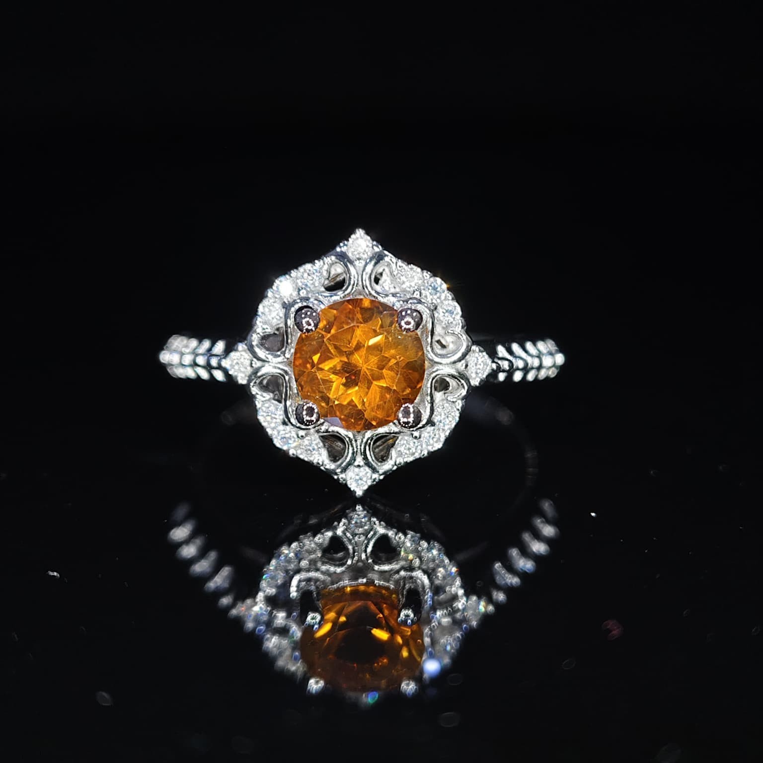 Citrine Round 6.00 MM Ring size 9 925 Sterling Silver Ring Gift Her.