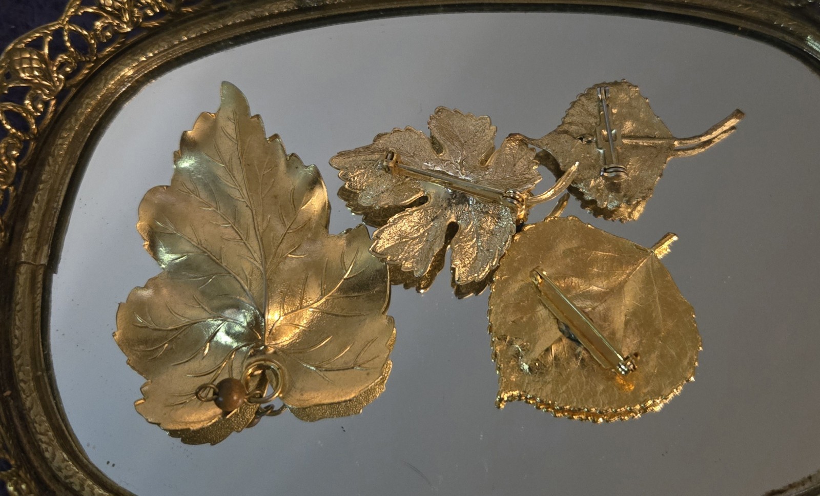 Vintage Gold Tone Leaf Brooch Pin Pendant Lot Rhinestones