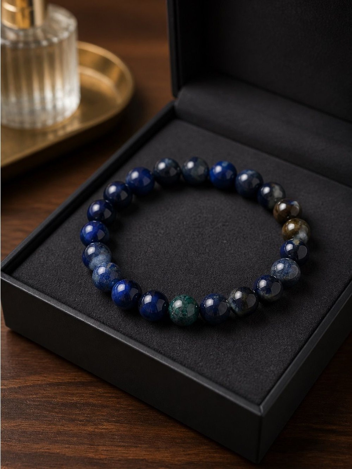 Blue Beaded Tigers Eye Stretch Bracelet – Polished Stone
