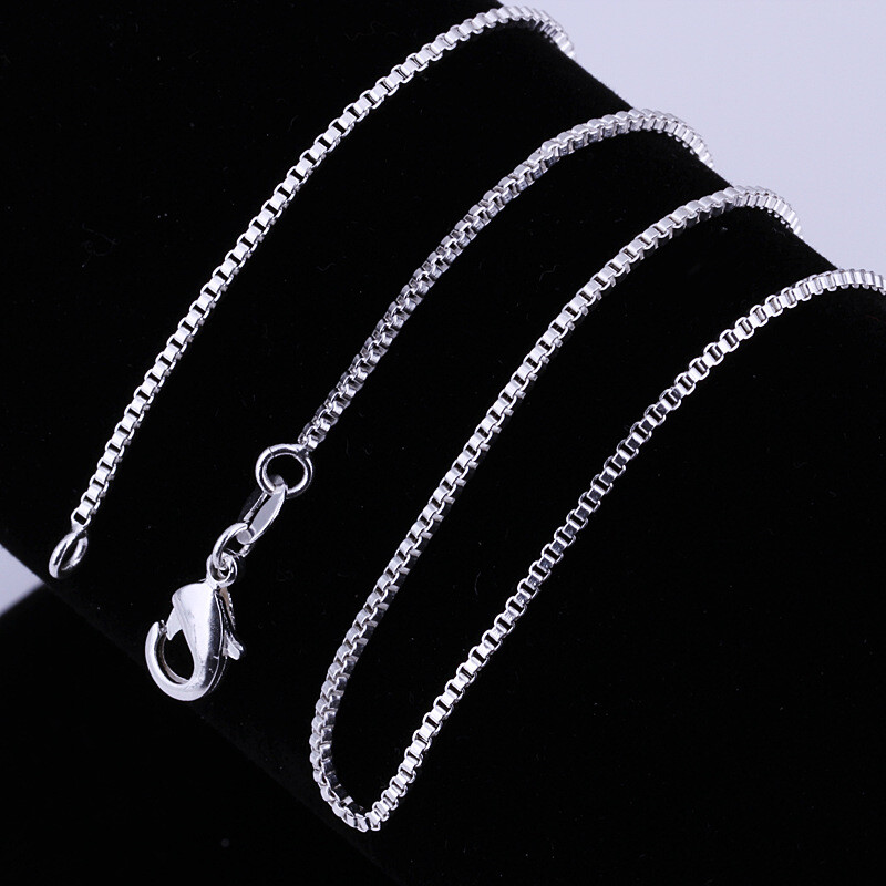 Mens Womens 925 Sterling Silver 1.5mm Wide Square Box Link Chain Necklace #N244