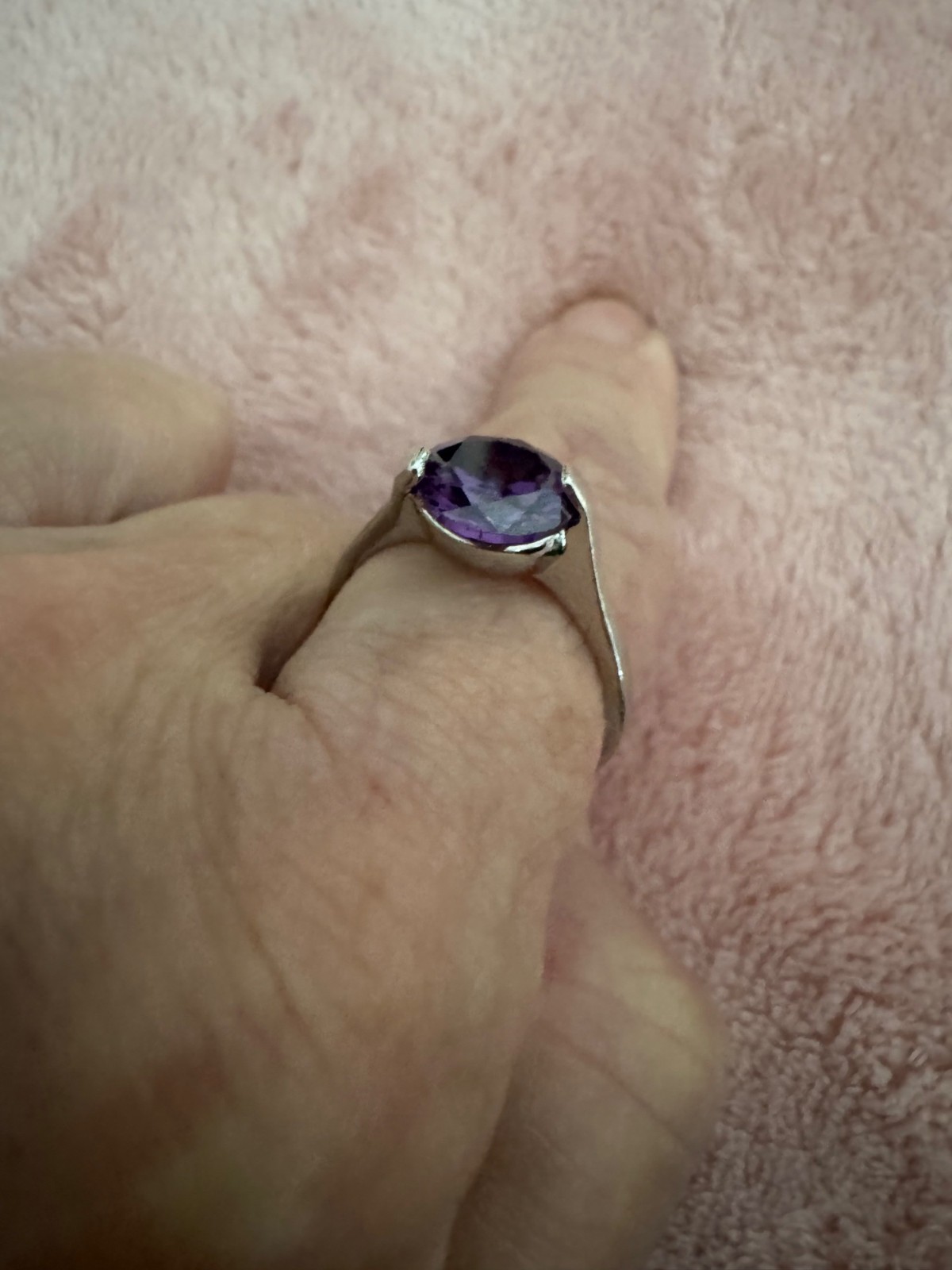 Radiant Purple Round, CZ Solitaire Bypass Ring Size 10