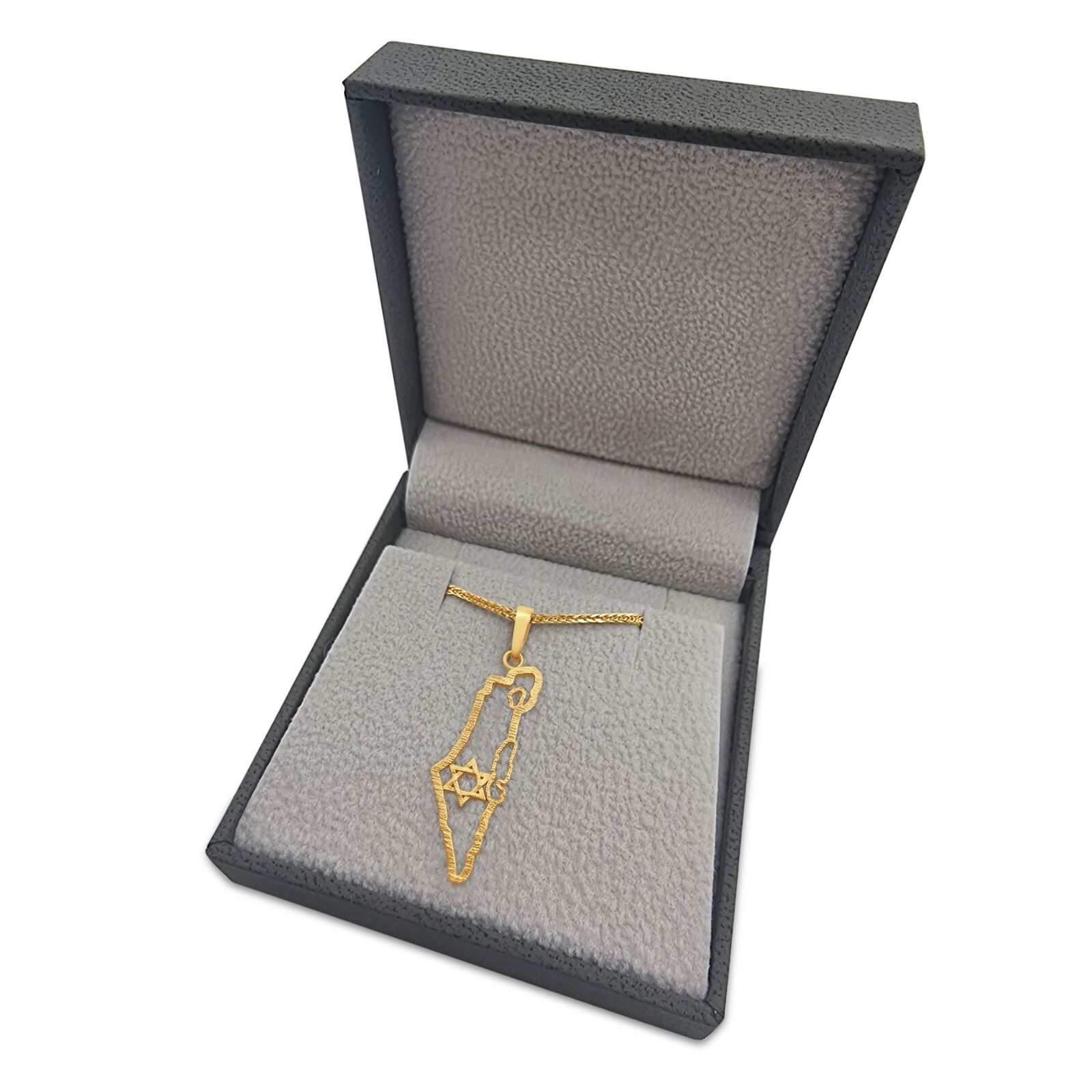 14K Solid Gold Israel Map Pendant with Jewish Star of David Judaica Jewelry Gift