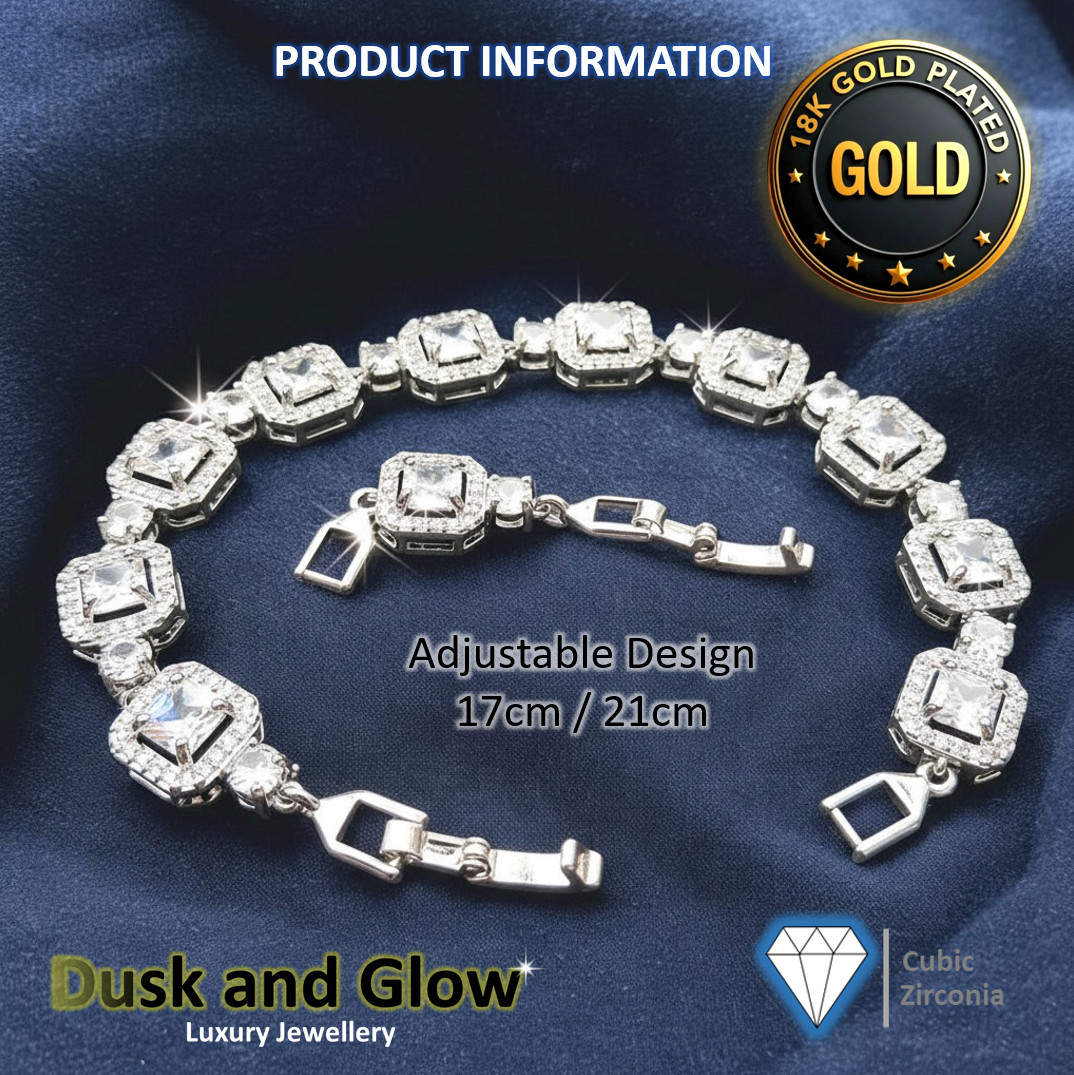 Luxury Silver 24ct Gold Plated Zirconia Bracelet Iced CZ Design Gift Box UK NEW