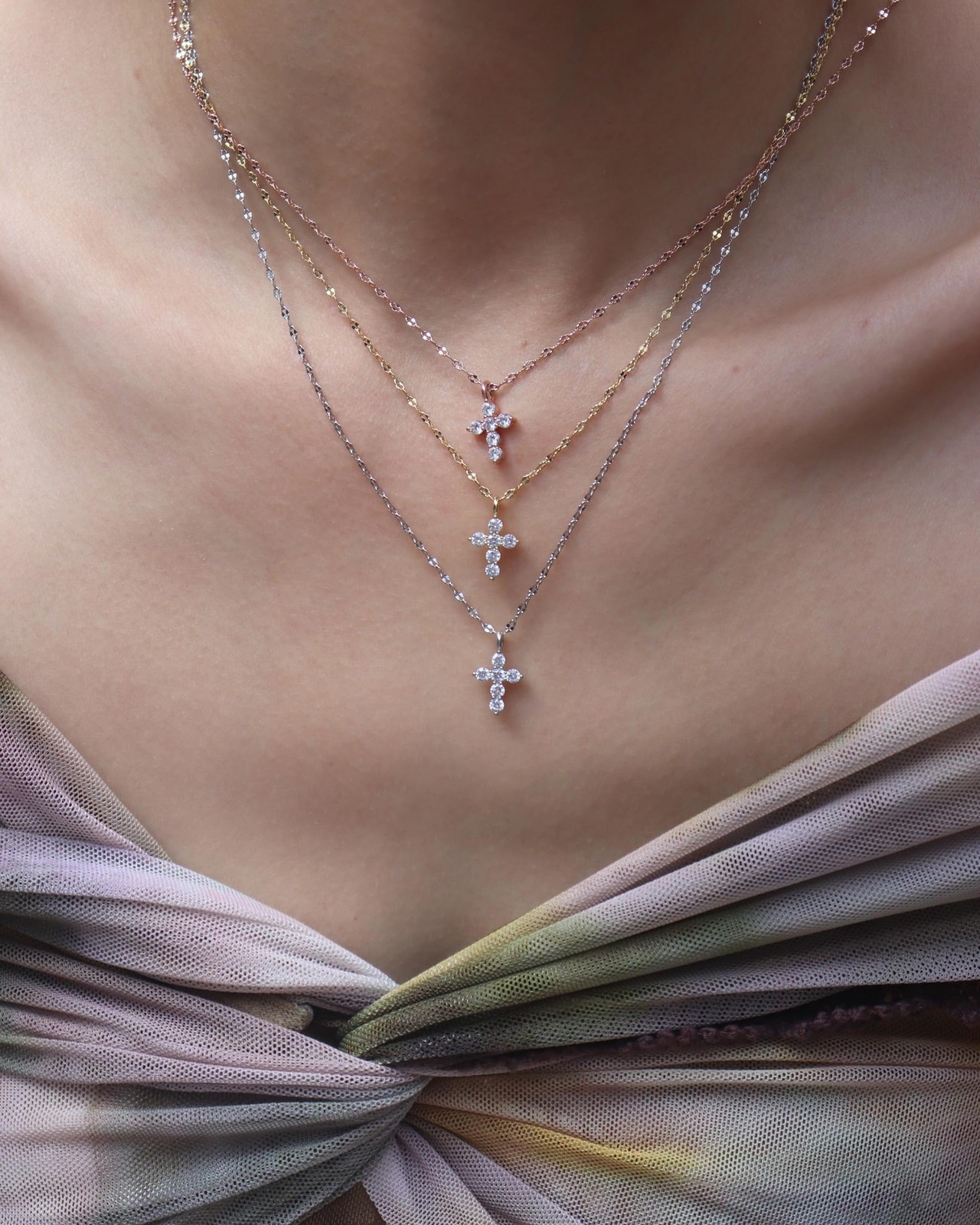Gold Cross Necklace for Women 14K Gold Plated Dainty Small Pendant Short Necklac