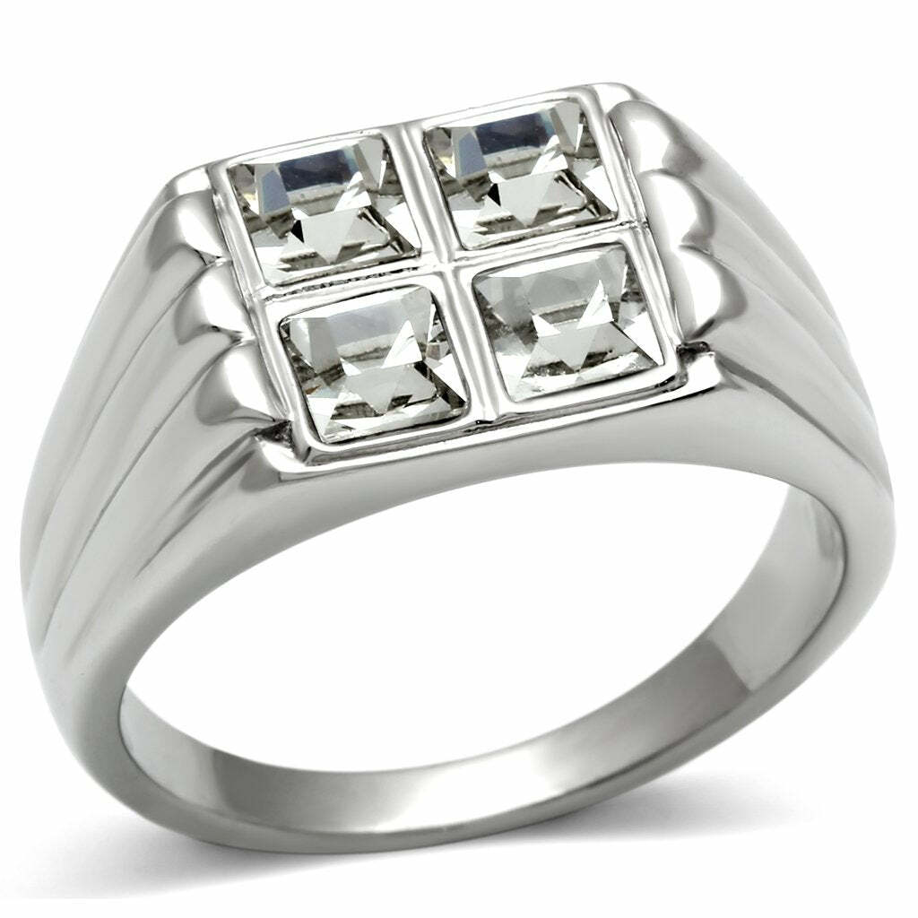 TK488 – High polished (no plating) Stainless Steel Ring with Top Grade Crystal