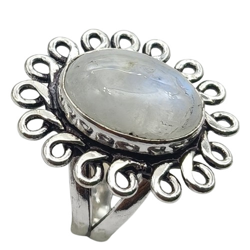 Moonstone Natural Gemstone Antique Silver Plated Ring US Size-6 A 1122