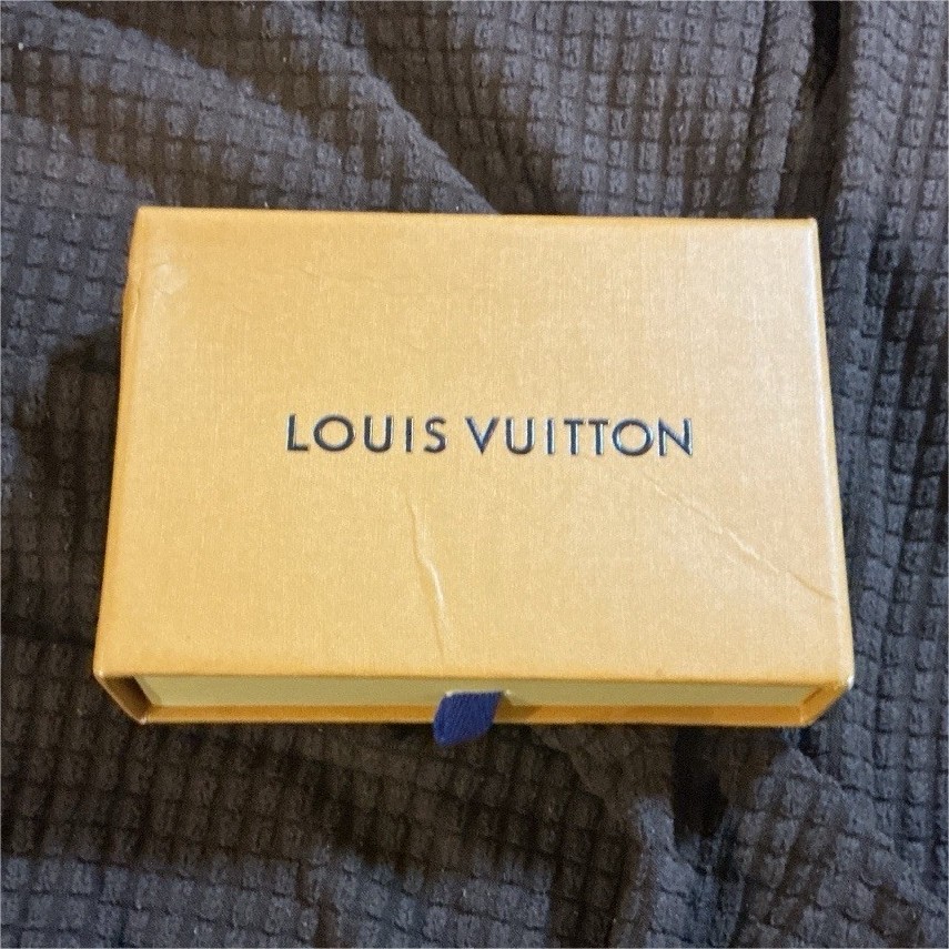 Louis Vuitton Gold Tone LV Logo Round Hoop Earrings w/ Box & Pouch