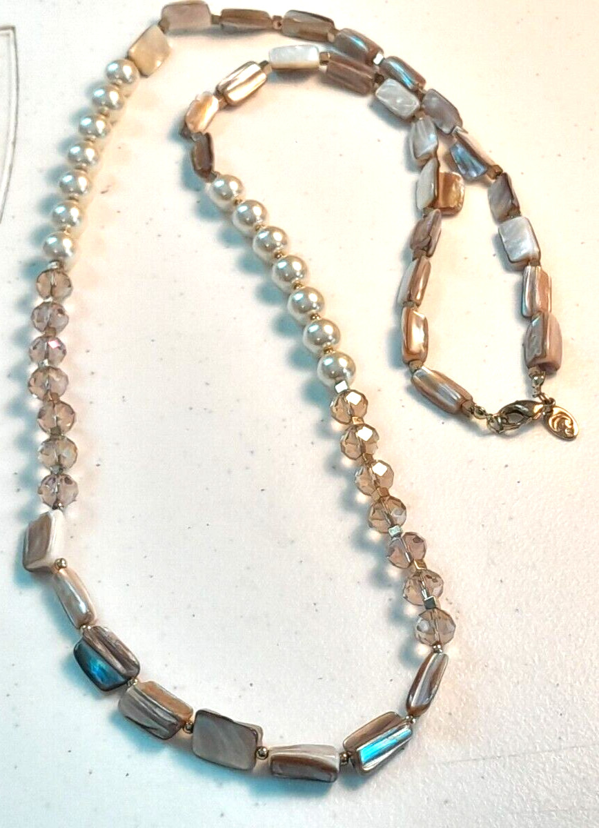 Charming Charlie 34″ Mixed Material Aurora Borealis MOP Simulated Pearl Necklace