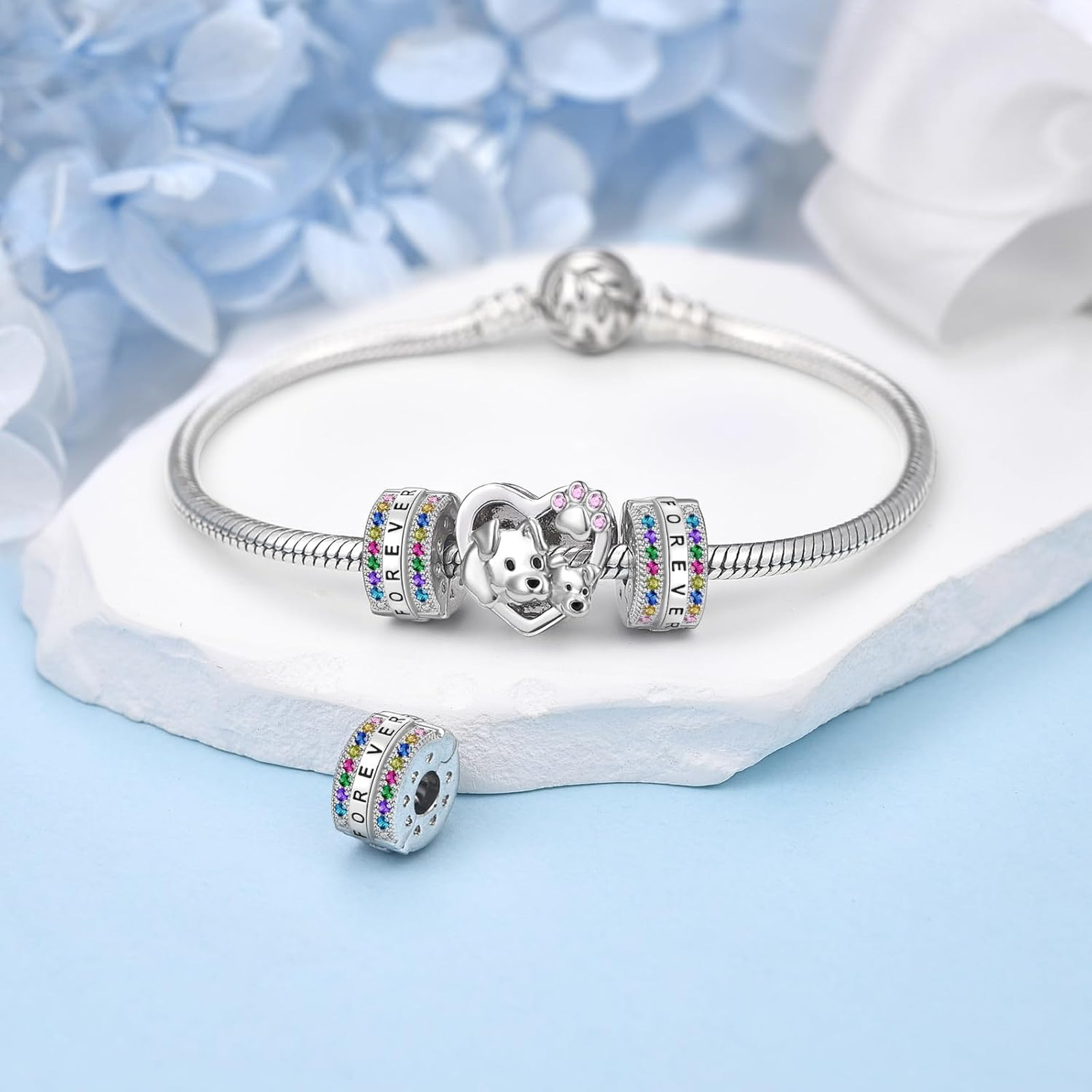 Sterling Silver Bead Stopper Clips for Bracelets 925 Spacer Charm 0.42×0.25 inch