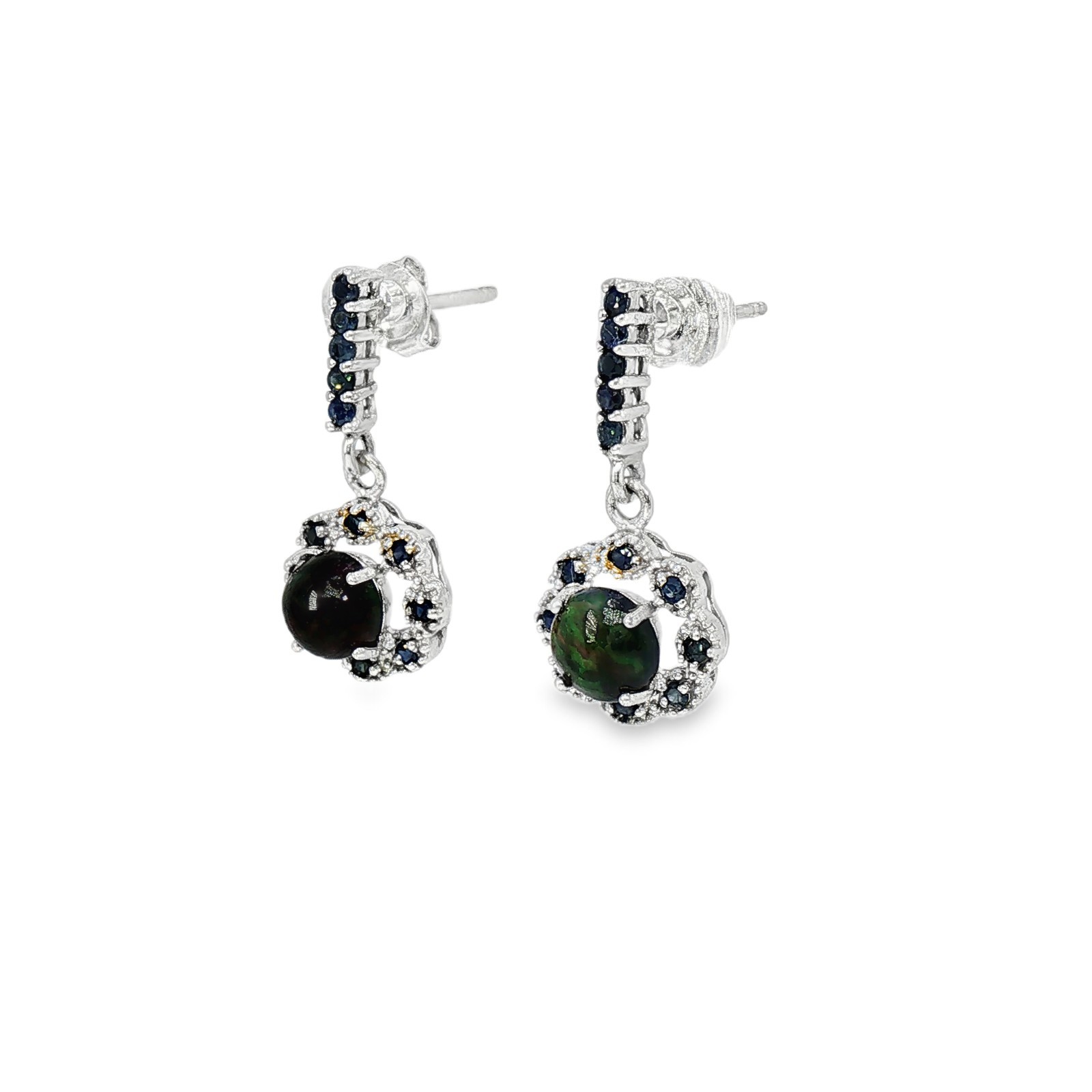 925 Sterling silver Earing Round 6.00MM Black Opal Gemstone Jewelry.