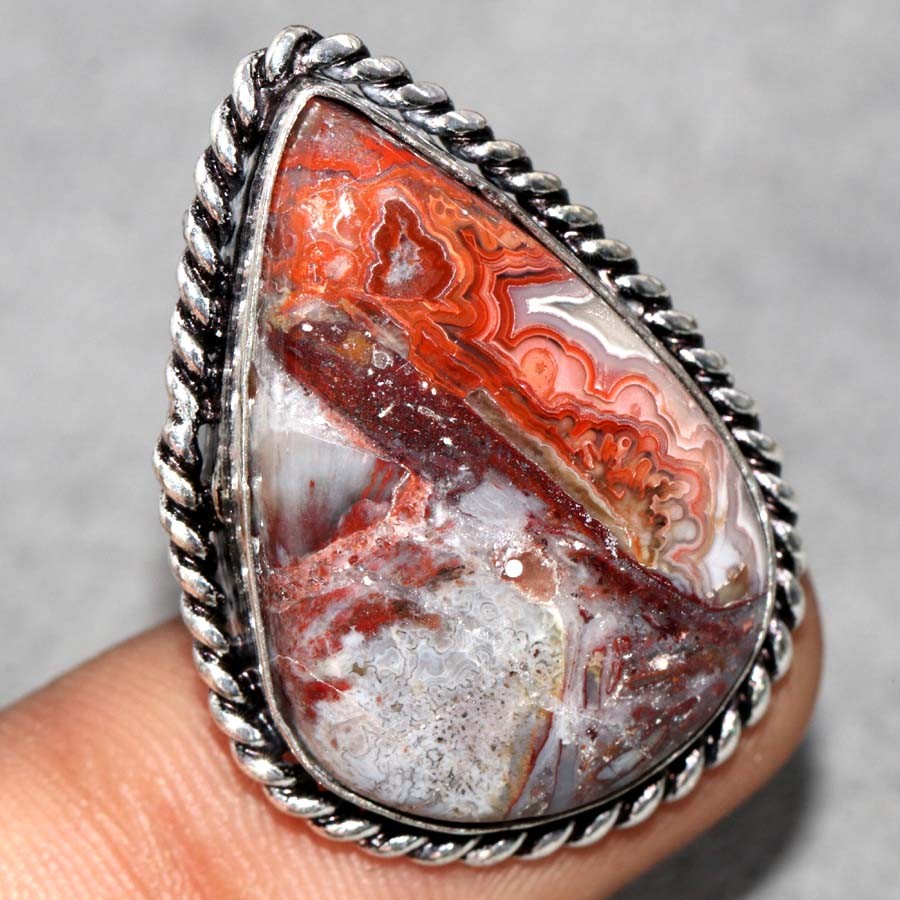 925 Silver Plated Lake Superior Agate Ring US 7 Must Have Jewelry Trendy GW