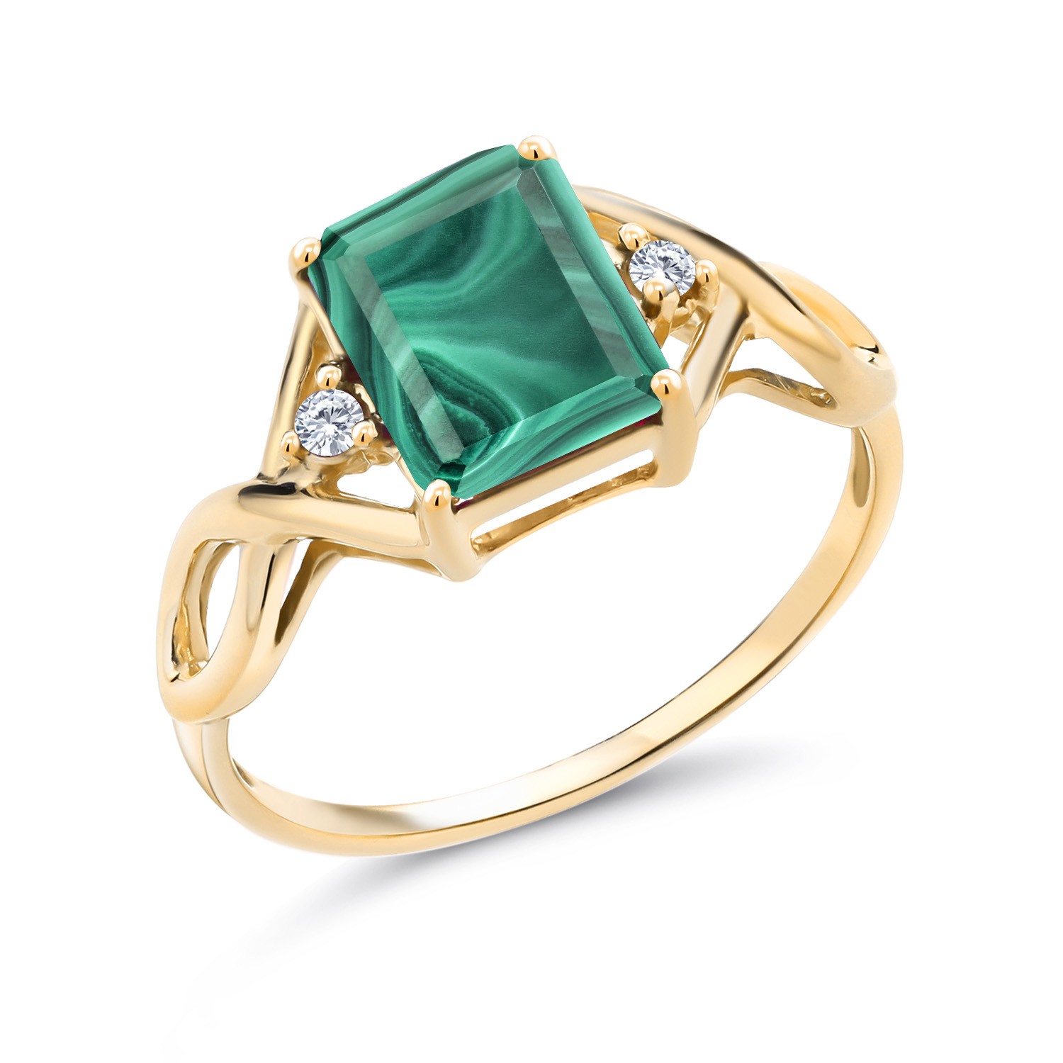 18K Yellow Gold Plated Silver Ring Malachite Moissanite (3.58 Cttw)