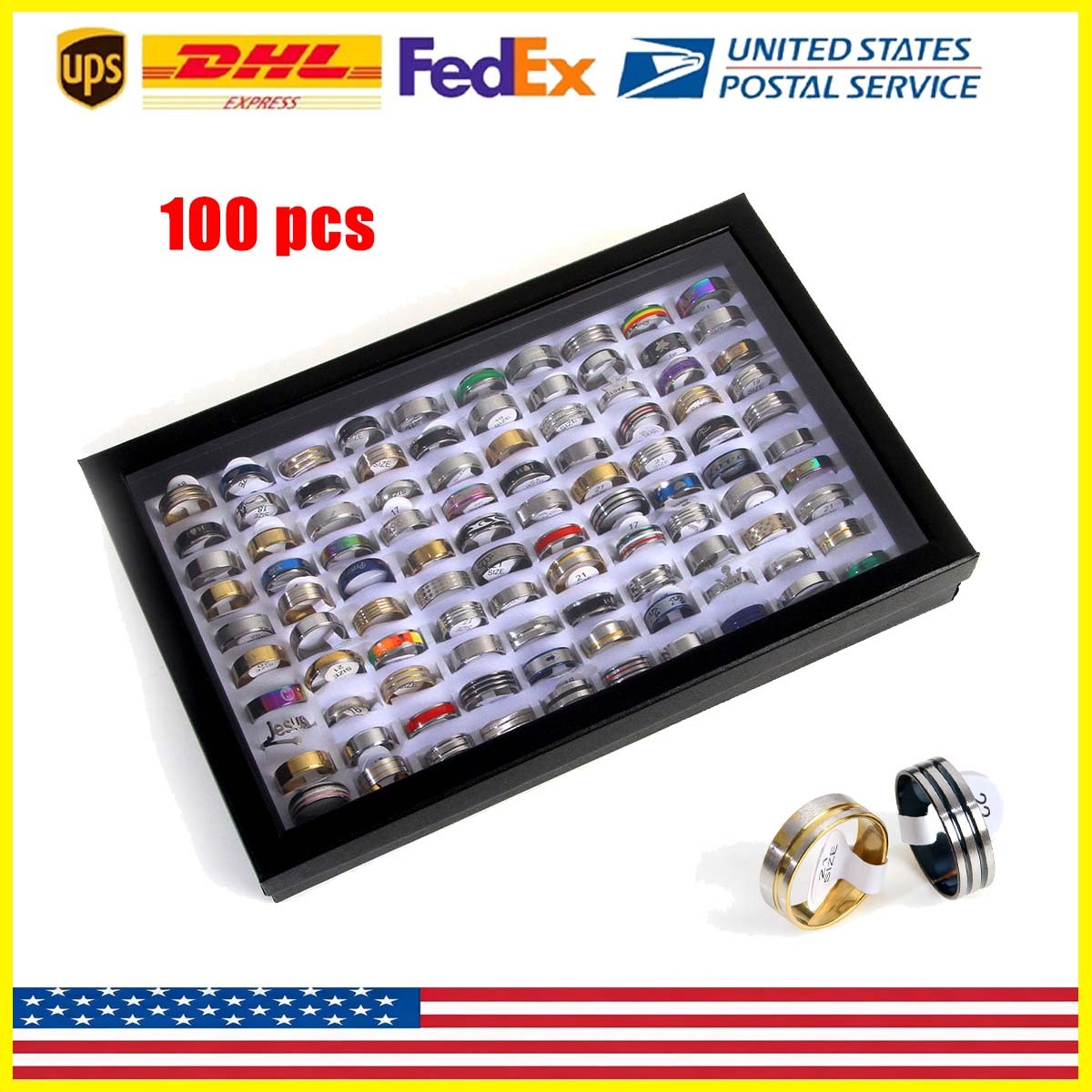 100pcs Mixed Rings Wholesale Lot Bulk Finger Band Rings for Men Women Jewelry US