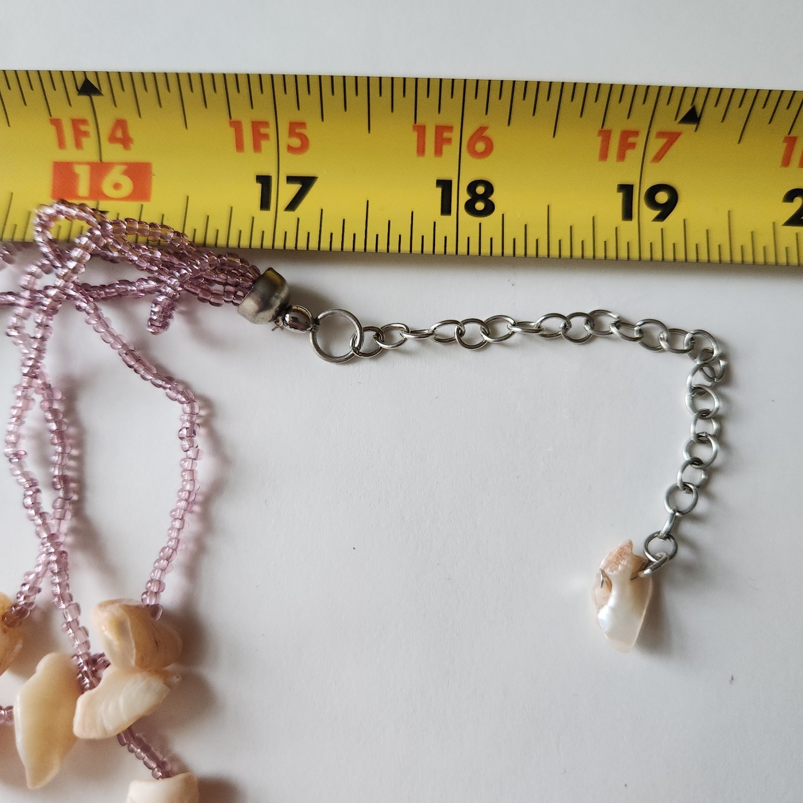 Vintage Multi-Strand Shell Chip Necklace with Purple Seed Beads 18–20″