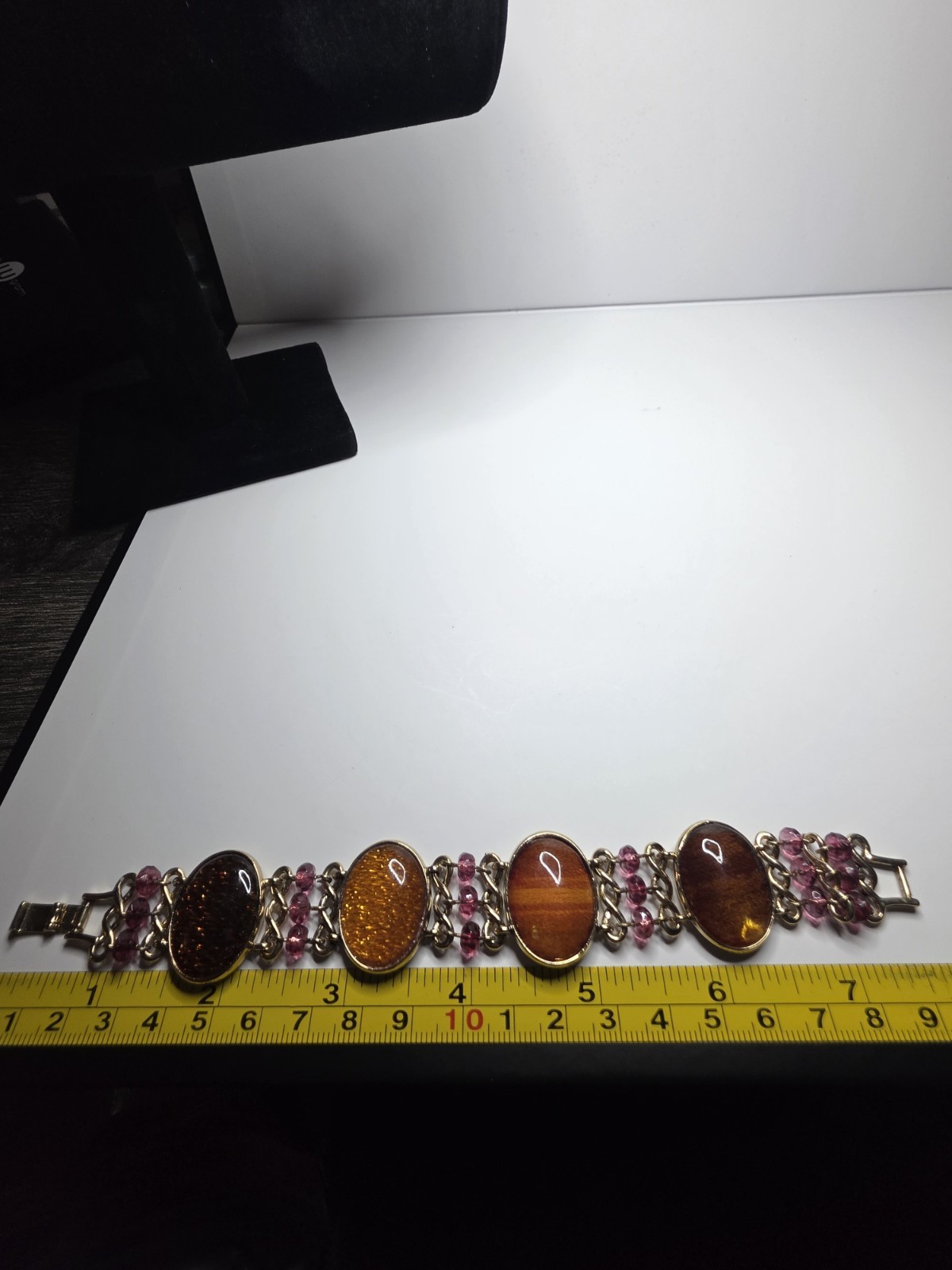 Vintage Gold Tone Amber Colour and Pinkish Colour Stones, Costume Jewellery