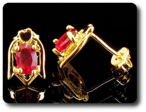 Earrings Ruby 0 3/32×0 9/32in Gold Plated 18