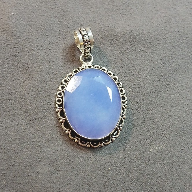 925 SS Simulated Blue Sapphire Pendant Charm Bezel Setting Handmade In India
