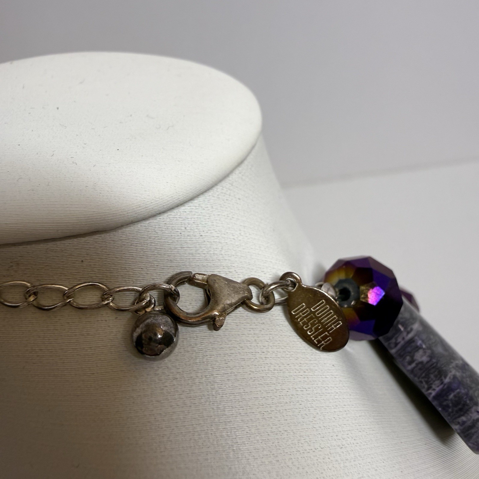 Donna Dressler Purple Agate Stone Crystals 16 -19 Inch Necklace Sterling Silver
