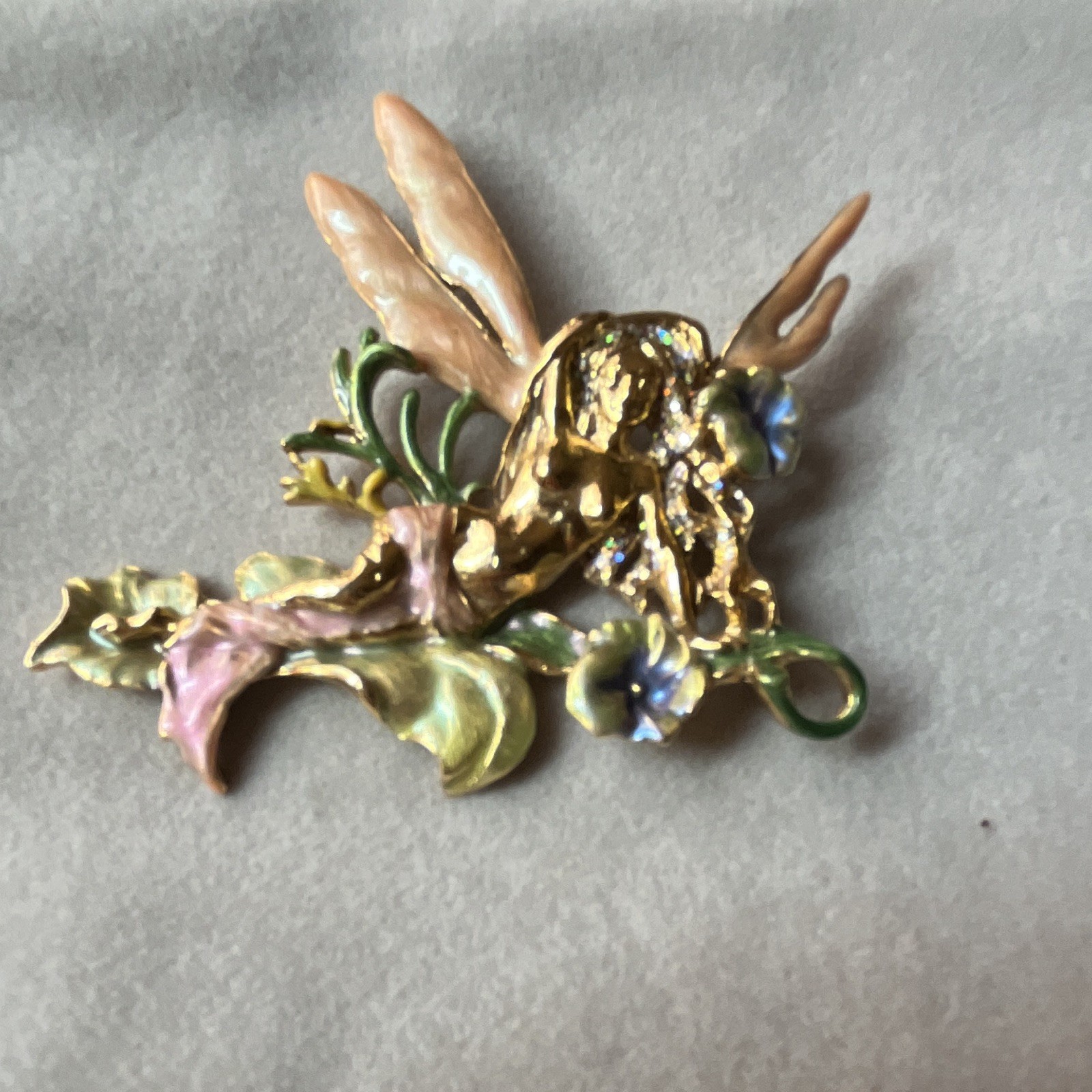 Kirks Folly “vintage”Enamel Fairy Angel Brooch Pin, Multicolor Flowers