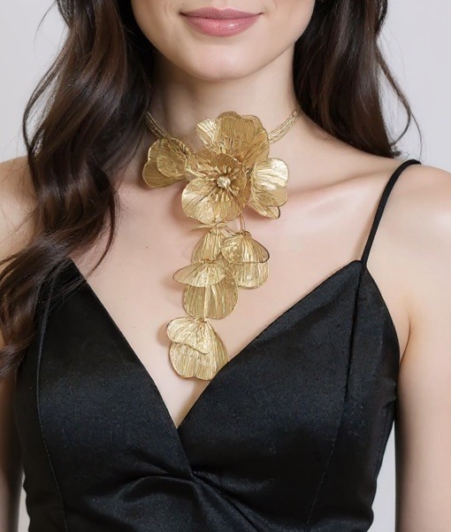 Zara Flower Necklace Cascade Gold Bafta Kate Middleton Statement Boho Petal CZ
