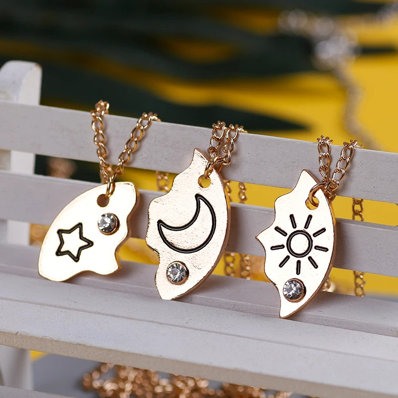 3Pcs Zircon Sun Moon Star Pendant Necklaces for Best Friends Gift 2025