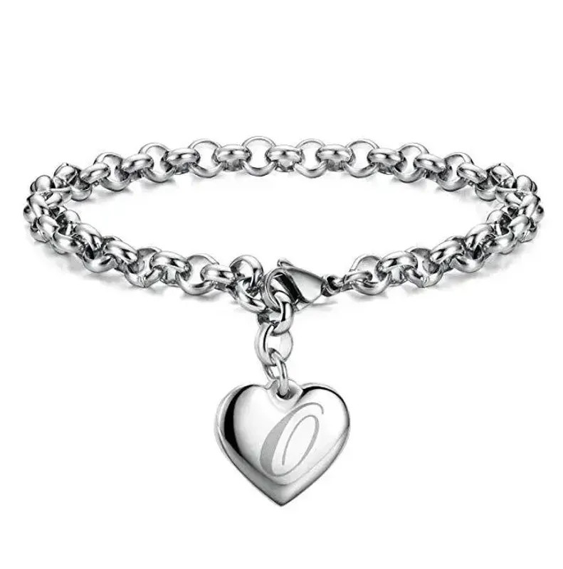 925 Sterling Silver Jewelry A-Z Letter Trinket Heart Bracelet –