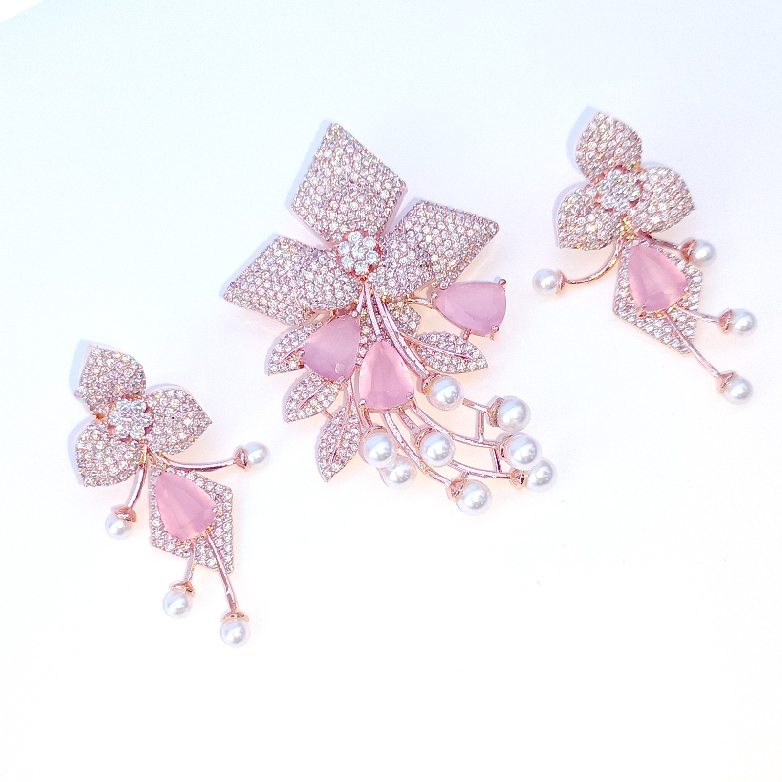 Multi Stone & Cubic Zirconia Pendant -Stud, Wedding Gift, South Indian Jewelry