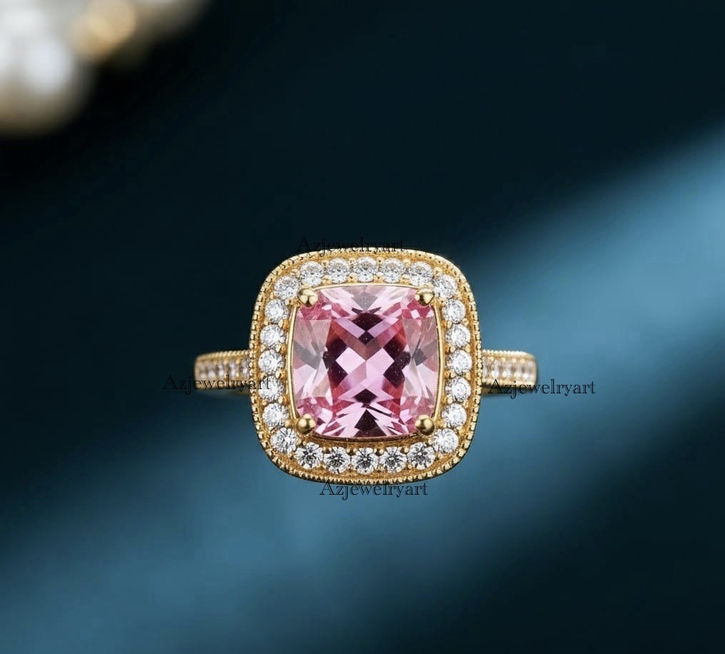 Cushion Cut Pink Sapphire Ring 925 Sterling Silver Ring Gift For Her.