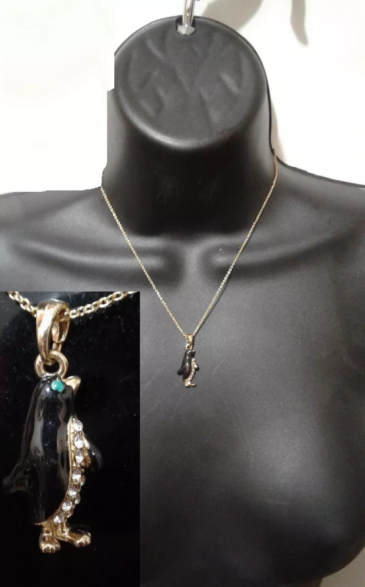Gold Black Blue Eye Crystal Penguin Bird Love Animal Pendant Necklace Chain