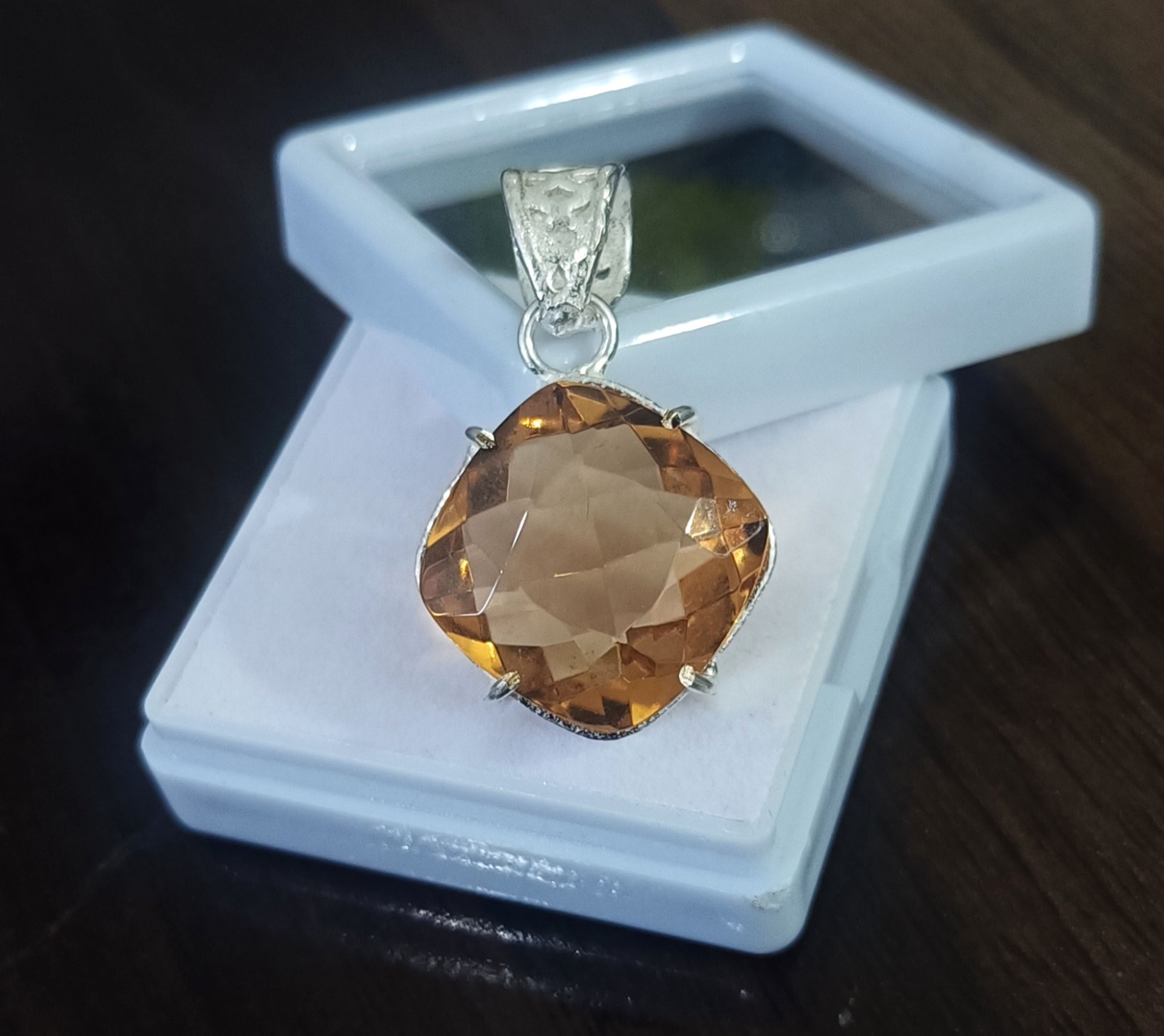 Certified Natural Brown Citrine Gemstone 925 Sterling Silver Pendant 31.55 Ct