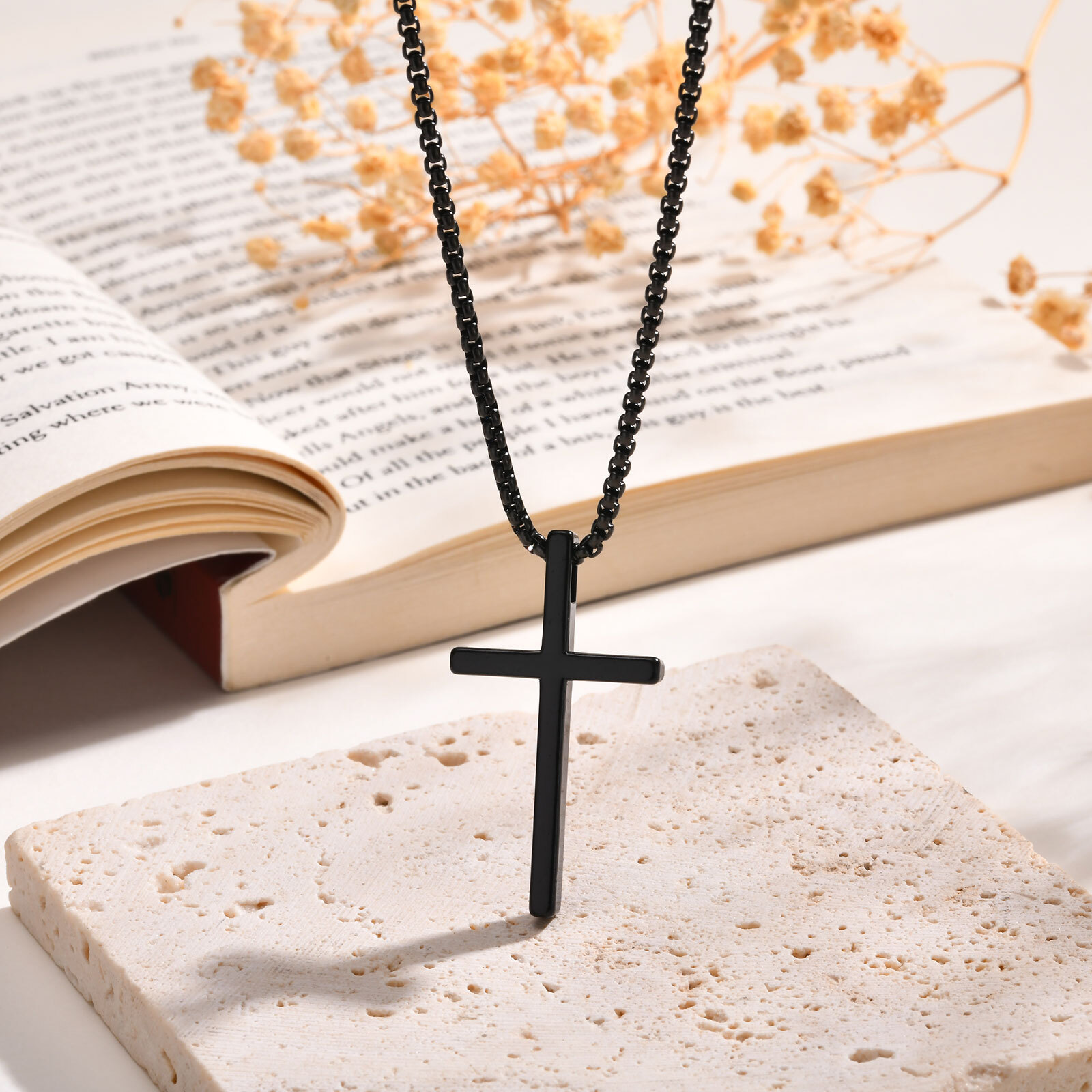 Cross Necklace for Men Women,Plain Cross Pendant Collar with Box Chain Gift