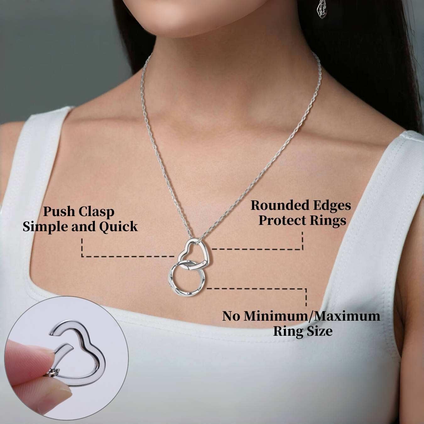 Stainless Steel Ring Holder Necklace for , ’s Silver Pendant Heart Charm Hold…