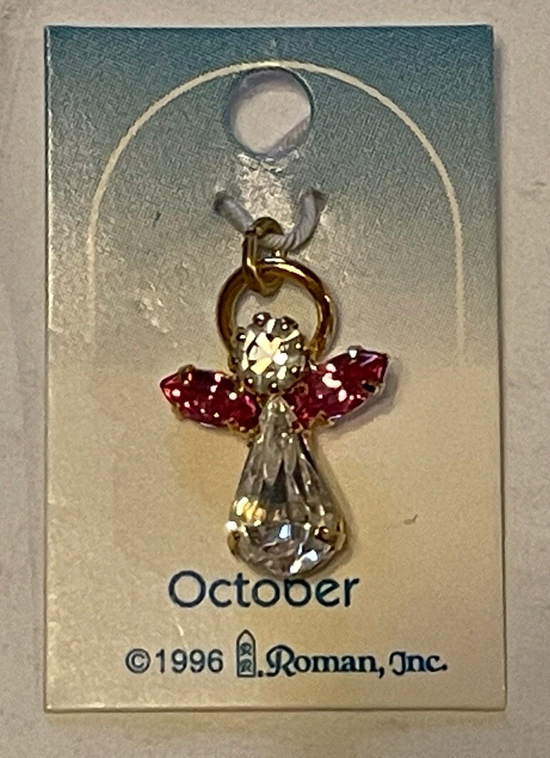 1996 October Birthstone Angel Charm Pendant Vintage Roman Inc NEW Rhinestones