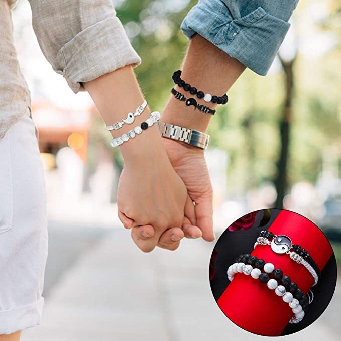 Yin Yang Couple Best Friend Bracelets Set of 4 Adjustable Matching Gift