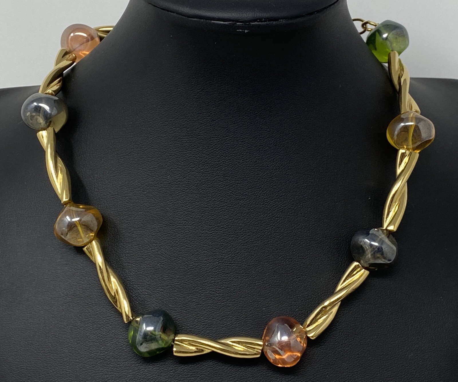 Vintage Signed Givenchy Gripoix Poured Glass Bead Multi Color Gold Tone Necklace