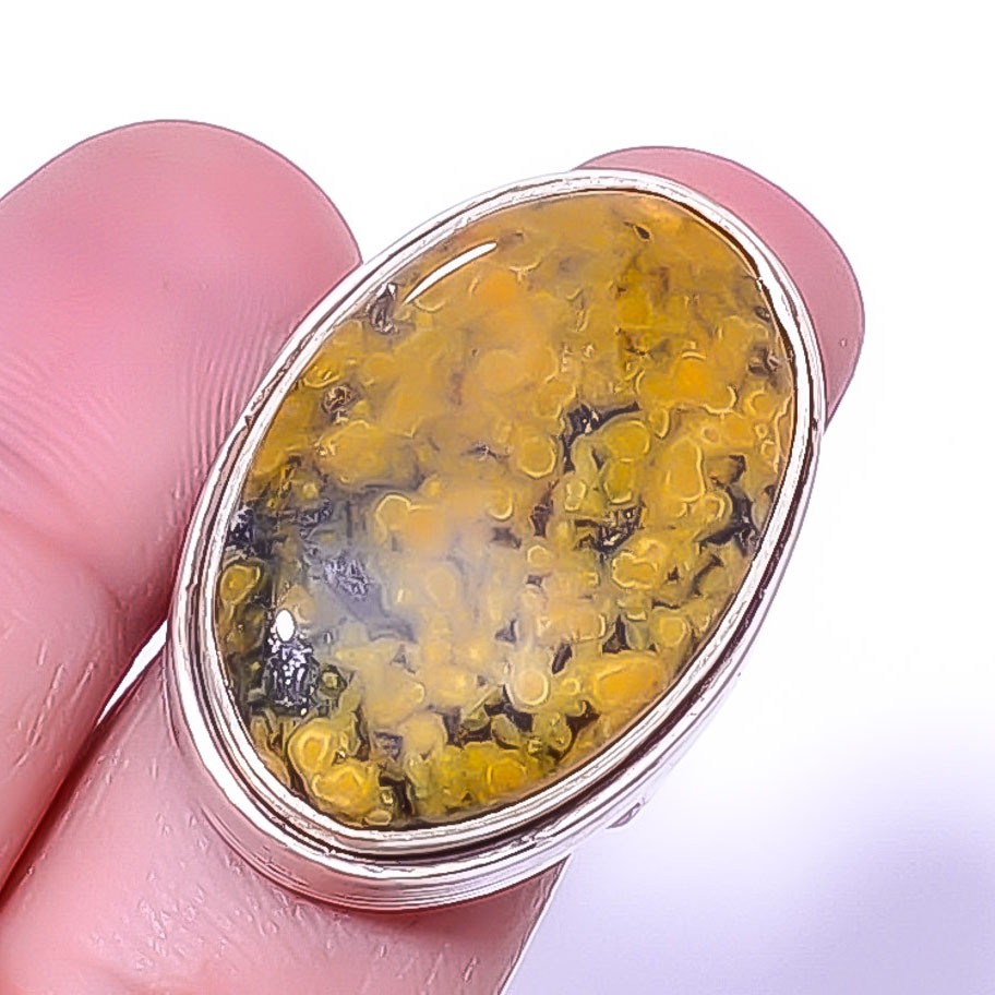 Ocean Jasper-Madagascar Gemstone Handmade Silver Plated Jewelry Ring s.7.5 A373