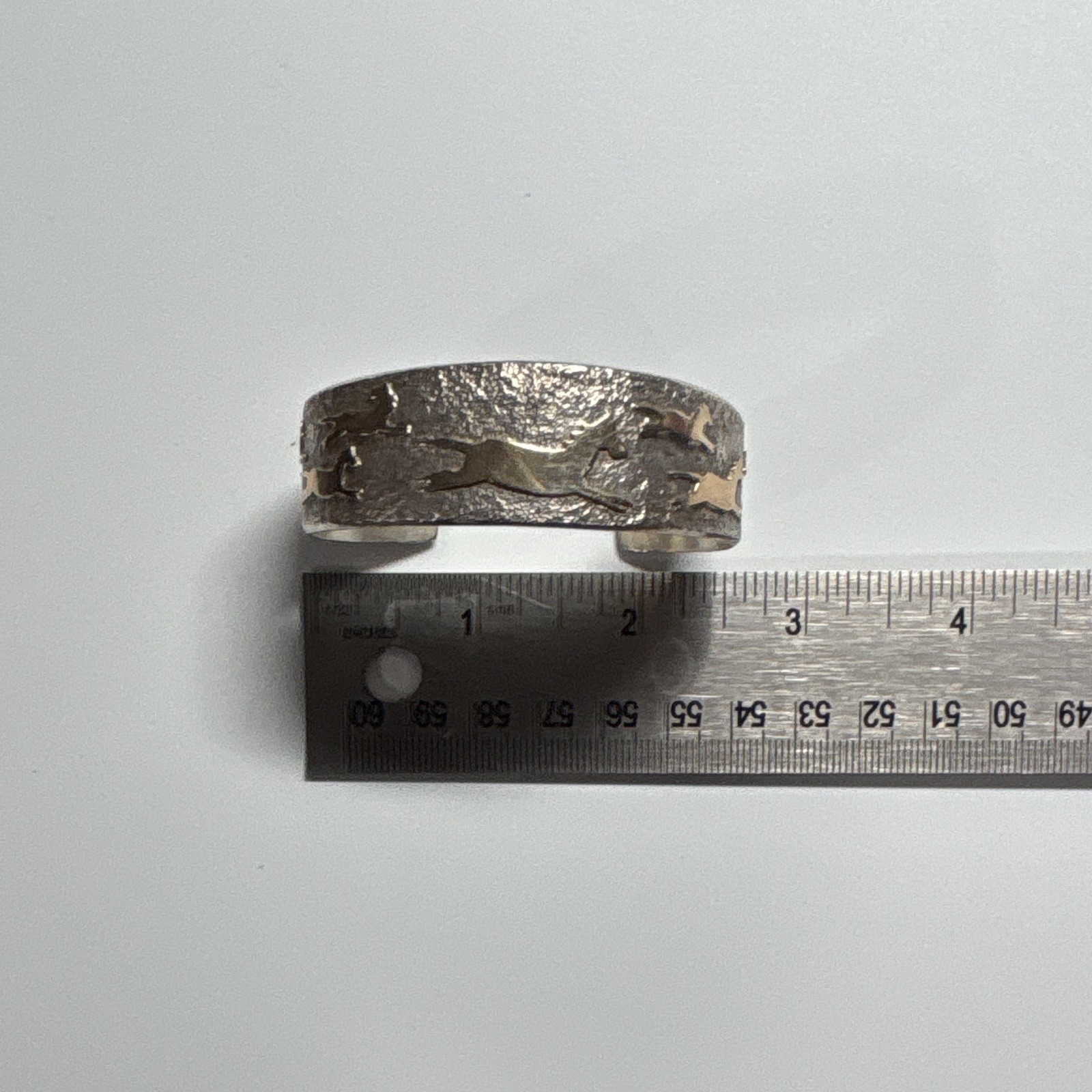 Paul Sazbo Sr. Silver 925/14K Gold Accent Running Horses Cuff Bracelet 43.83g