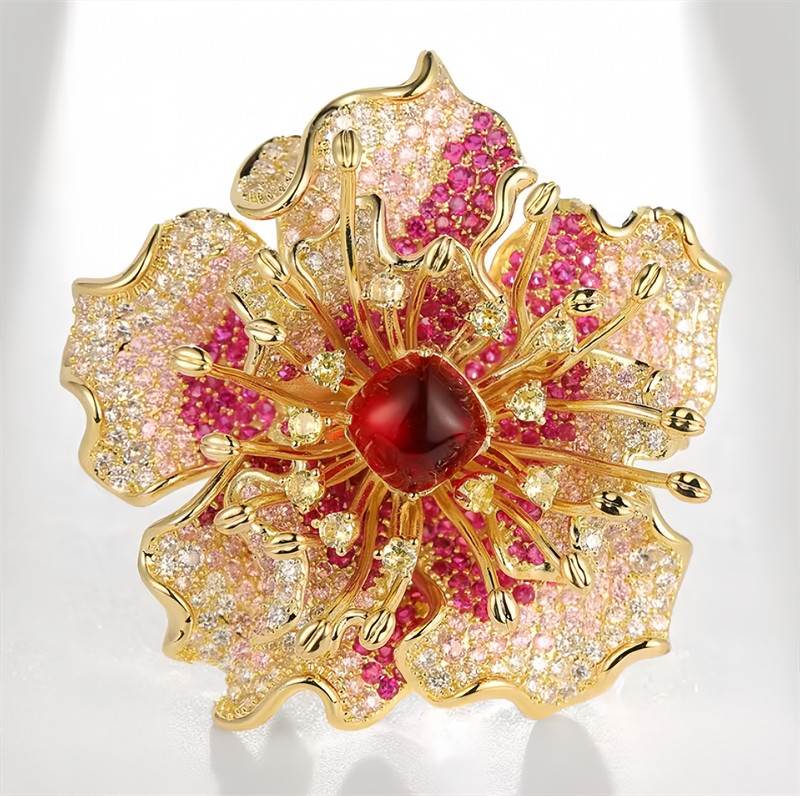 Handmade Custom Red Large Peony Flower Brooch With High Quality Design Brooch