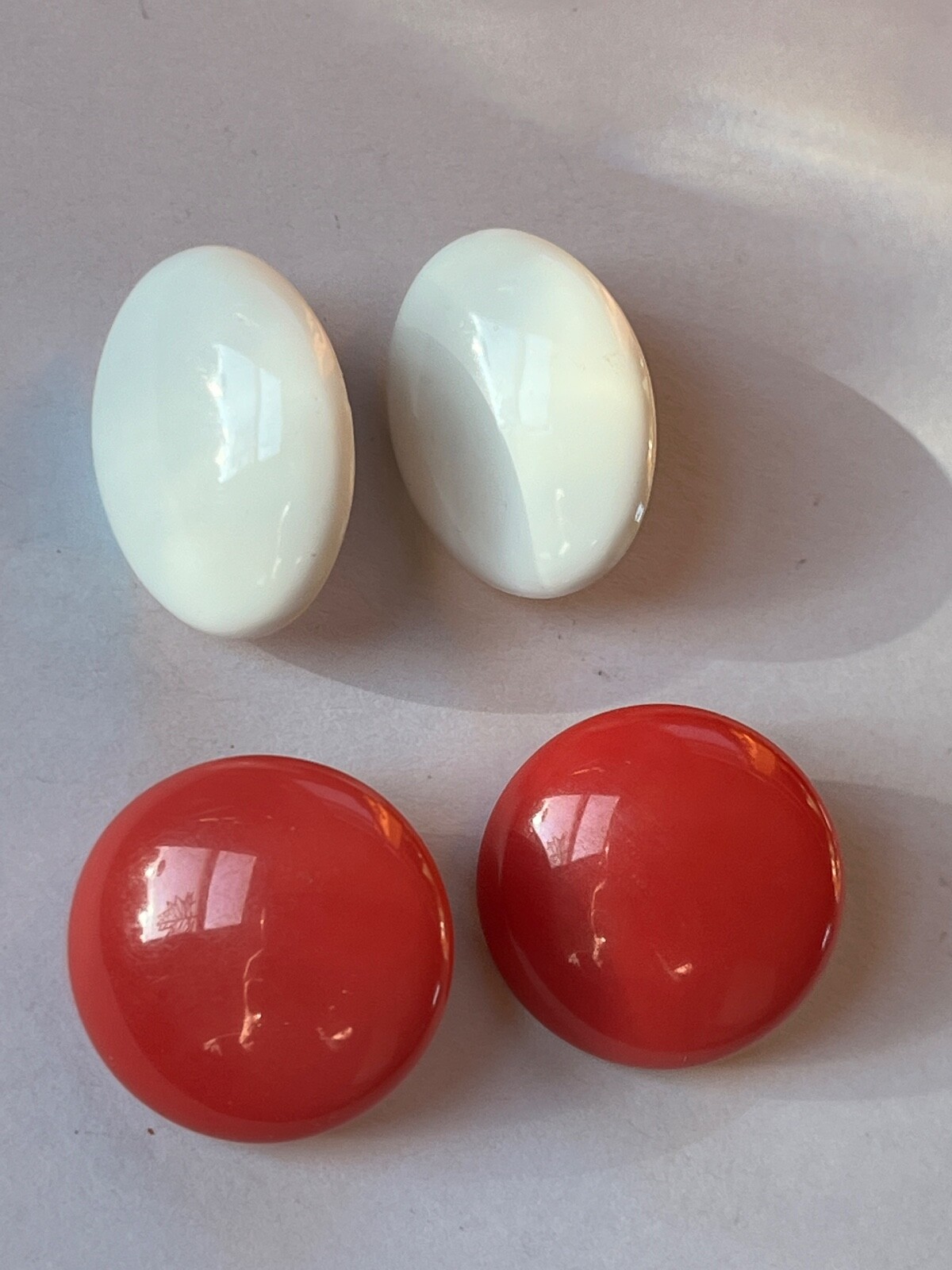 Lot of Round Reddish Coral & White Oval Plastic Post Earrings for Pierced Ears –