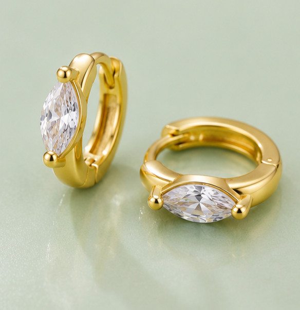 3ct Marquise Cut Simulated Diamond Huggie/Hoop Earrings 14k Yellow Gold Plated