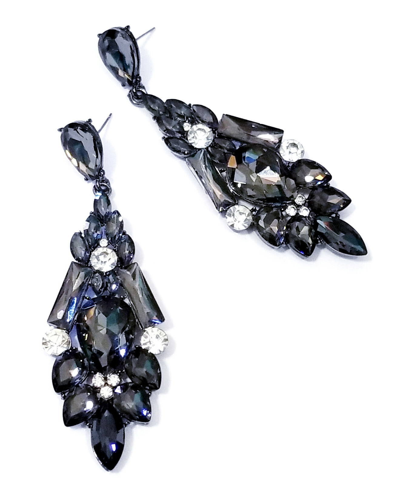 Gray Rhinestone Chandelier Drop Earrings Steampunk Prom Pageant Jewelry 3.2 in