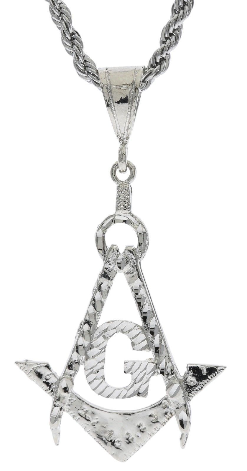 Large Masonic G Dia. Cut Pendant 22″ 4mm Stainless Steel Rope Chain D-8