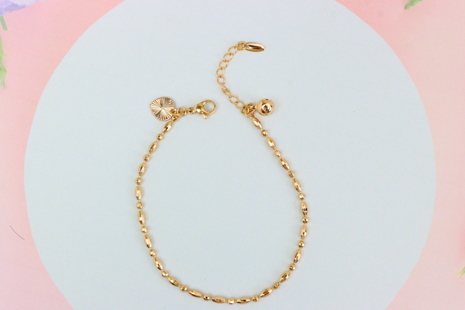 Beaded Rose Gold Anklet with Shine Charm, XPAL1166