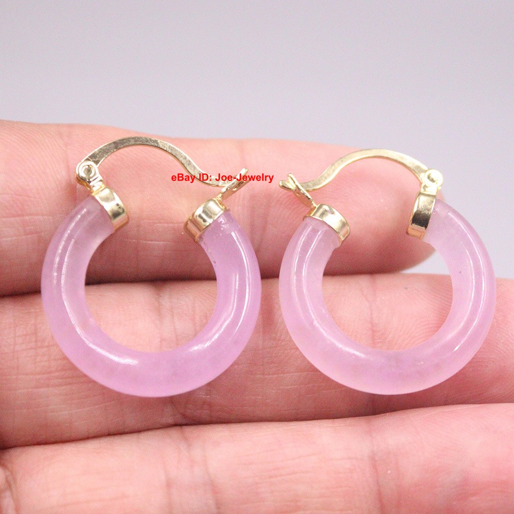 Yellow Gold Plated Alloy with Heated Jade Circle Shaped Hoop Earrings 0.98inch L