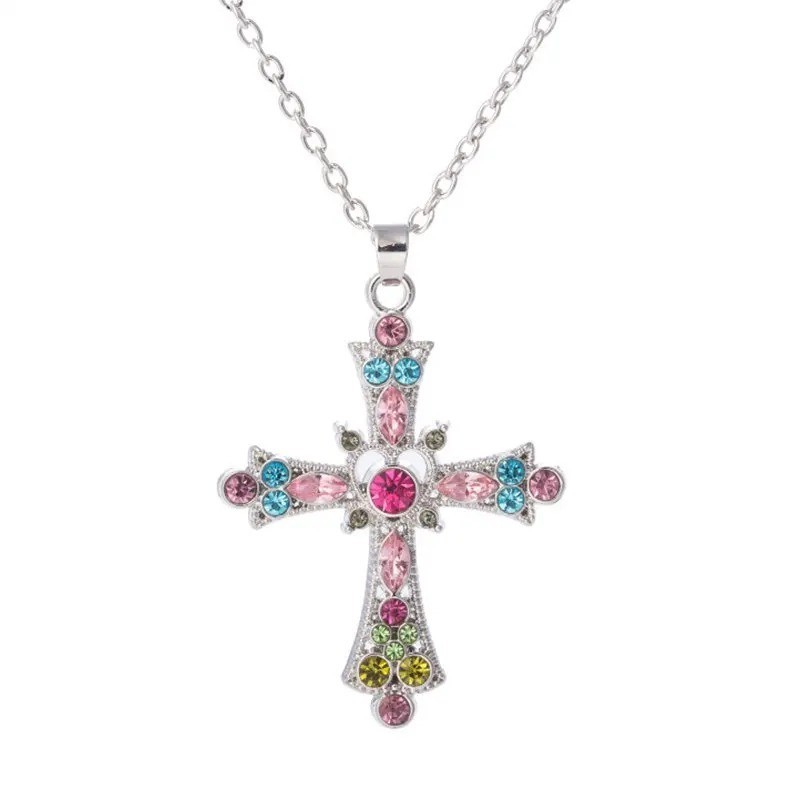 Gothic Big Zircon Cross Necklace Unisex Y2K Irregular Goth Large Cross Pendant
