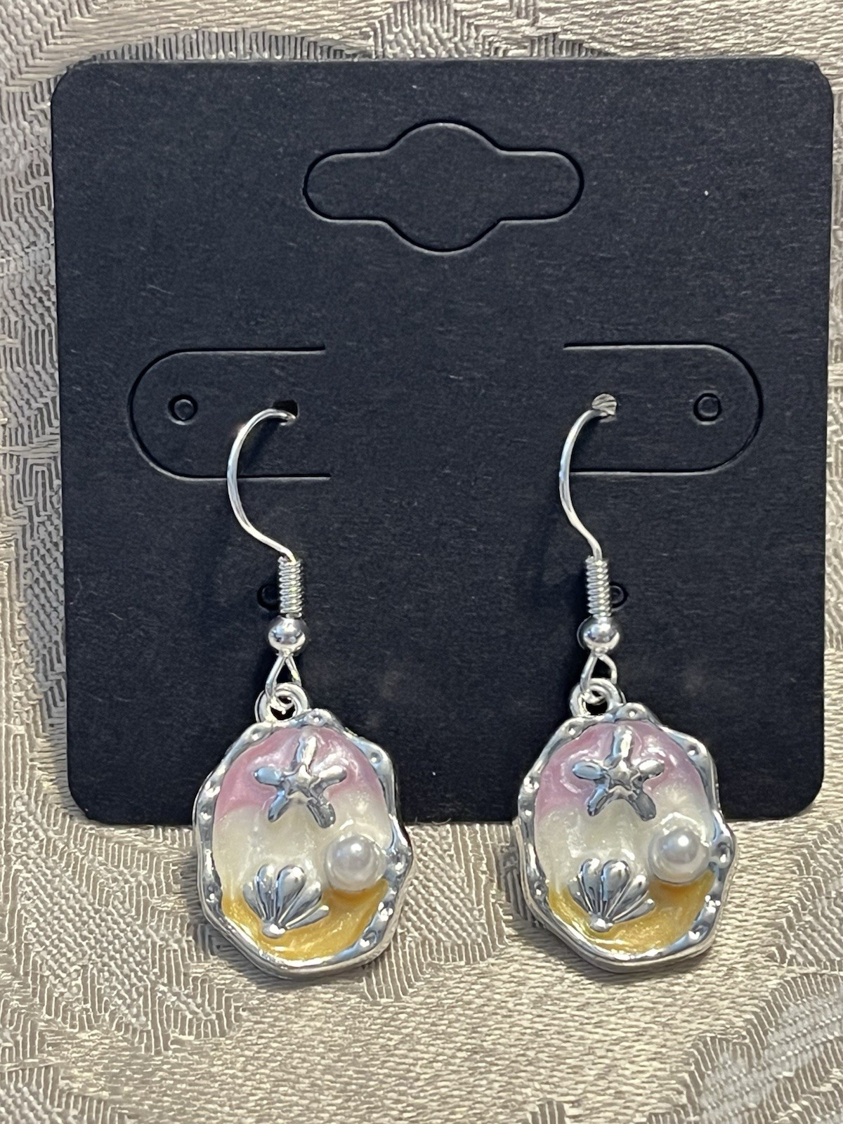 Vintage Beach Summer Sea Life Silver Enamel Dangle Bohemian Fashion Earrings